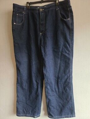 Men's 44" x 32" dark wash wide leg jeans w/contrast hem by RK Icon
